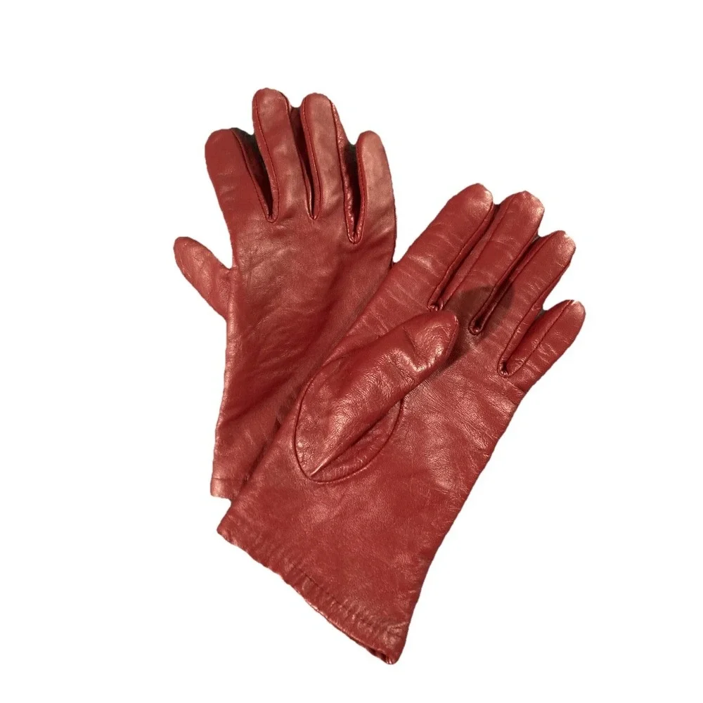 ARIS Red Genuine‎ Leather Lined Women's Wrist Gloves Size 7.5 Style 880K5